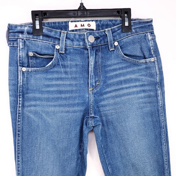 Amo Kate Straight Leg Denim Jeans Size 27 In Mariner Blues Whiskered Mid Rise - Picture 9 of 13